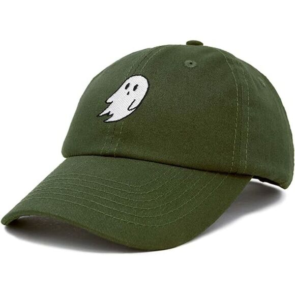 Unisex Olive 100 Cotton Ghost Embroidered Adjustable Buckle  